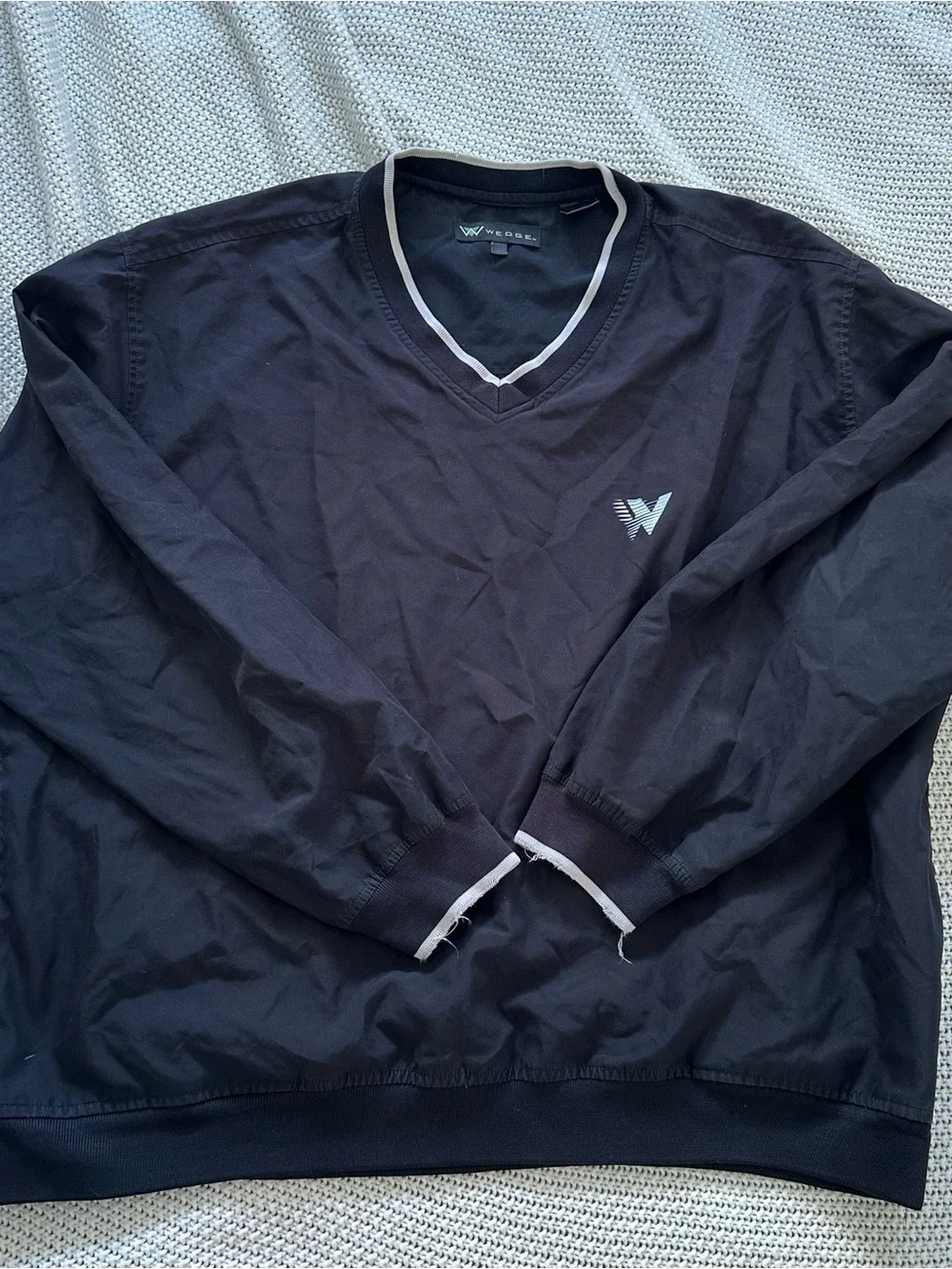 Wedge Black V-Neck Golf Windbreaker Pullover Jacket Men’s Large